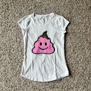 Justice Girls White Tee with Flip Sequin Emoji